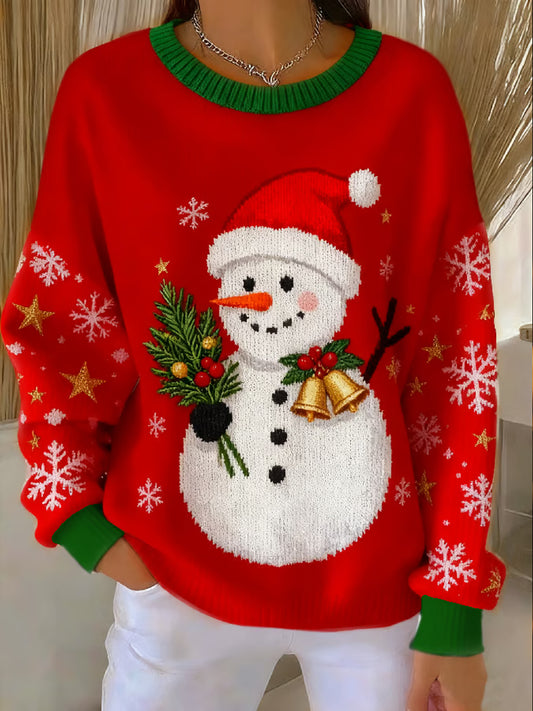 Women's Casual Merry Christmas Christmas Snowman Print Sweatshirt