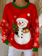 Women's Casual Merry Christmas Christmas Snowman Print Sweatshirt