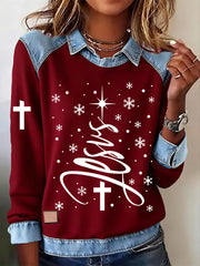 Women's Christmas Faith Cross Print Casual Long Sleeve Sweatshirt