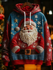 Men's Christmas Santa Claus Snowflakes Art Print Drop-Shoulder Hoodie (No Pockets)