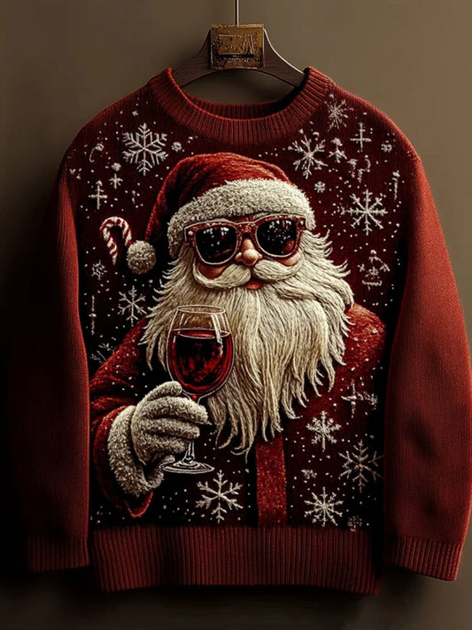 Men's Christmas Santa Claus Wine Glass Imitation Sweater