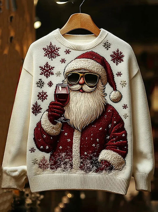 Men's Christmas Santa Claus Wine Glass Imitation Sweater