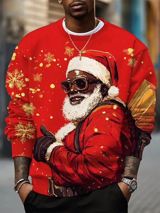 Men's Black Santa Crew Neck Sweatshirt