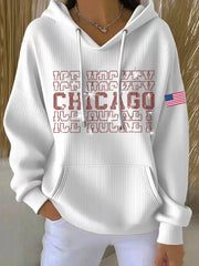 Women's Chicago Ice Hockey Rhinestone Printed Hoodie