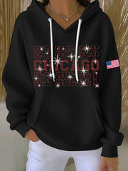 Women's Chicago Ice Hockey Rhinestone Printed Hoodie