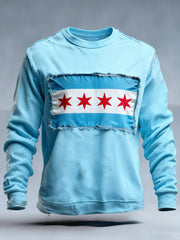 Men's Chicago Flag Print Crew Neck Sweatshirt