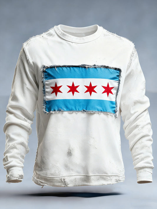 Men's Chicago Flag Print Crew Neck Sweatshirt