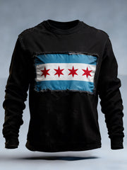 Men's Chicago Flag Print Crew Neck Sweatshirt