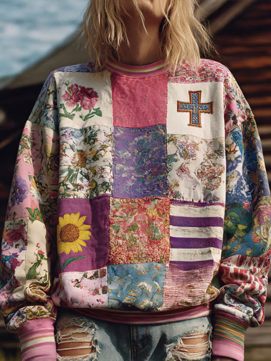 Women's Floral Cross Print Casual Hoodie