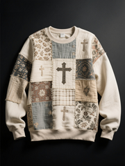 Men's Faith Patchwork Print Crew Neck Sweatshirt