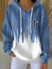 Women's Cross Print Casual Hoodie
