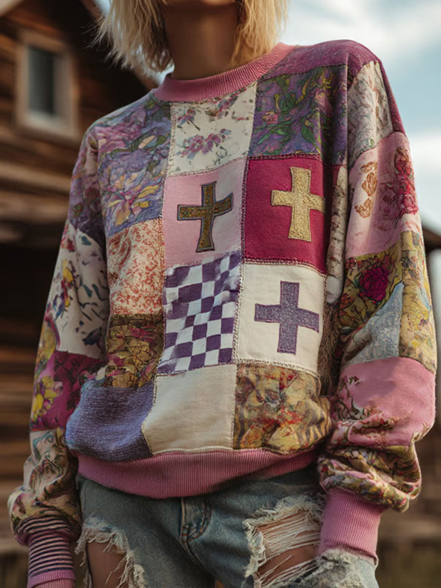 Women's Floral Cross Print Casual Hoodie