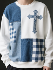 Men's Faith Patchwork Print Crew Neck Sweatshirt