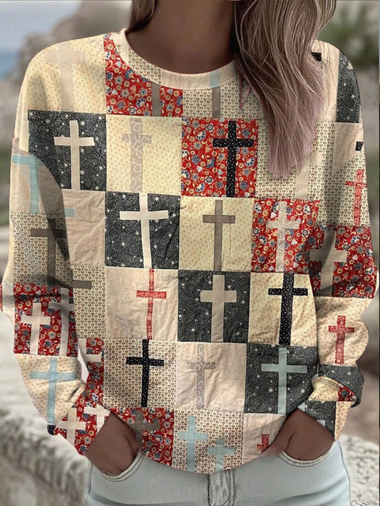Women's Cross Print Casual Sweatshirt