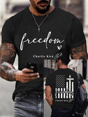 Men's Freedom Charlie Kirk USA Flag Print Tee