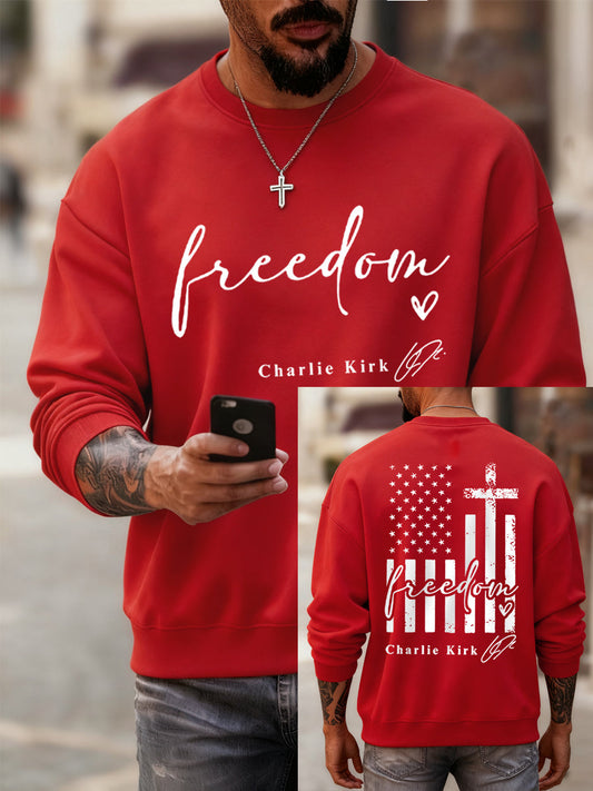 Men's Freedom Charlie Kirk USA Flag Print Sweatshirt