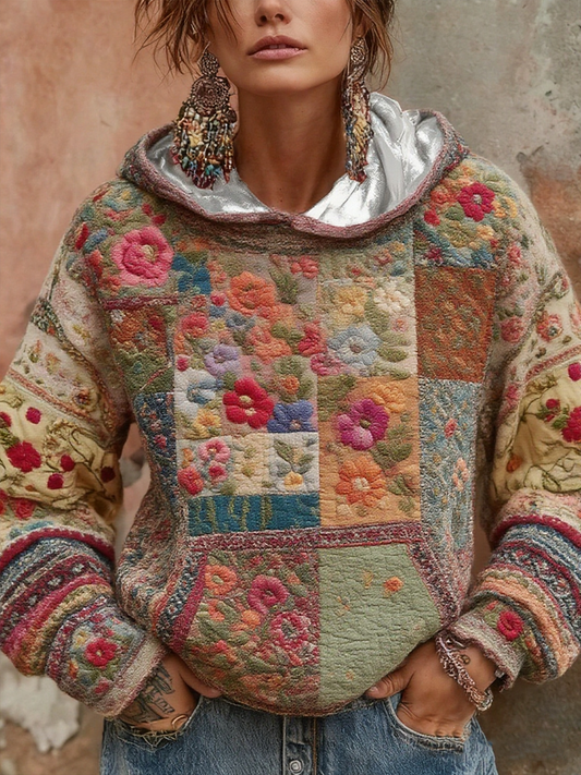 Women's botanical floral print hoodie