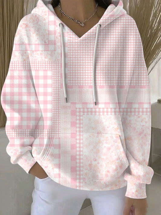 Women's Breast Cancer Pink Print Casual Hoodie