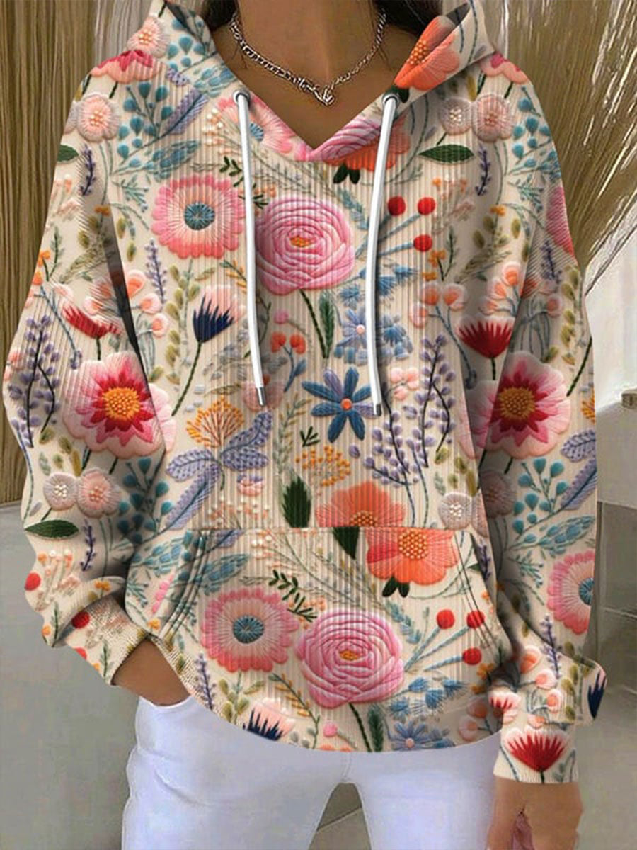 Women's Breast Cancer Flowers Print Hoodie