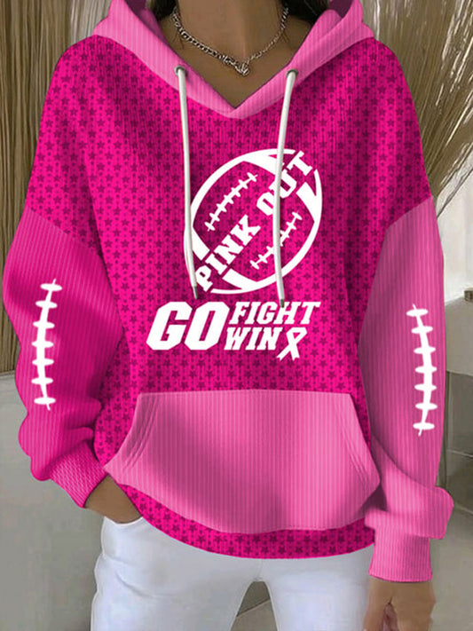 Women's Breast Cancer Rugby Art Print Hoodie