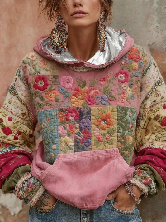 Women's botanical floral print hoodie