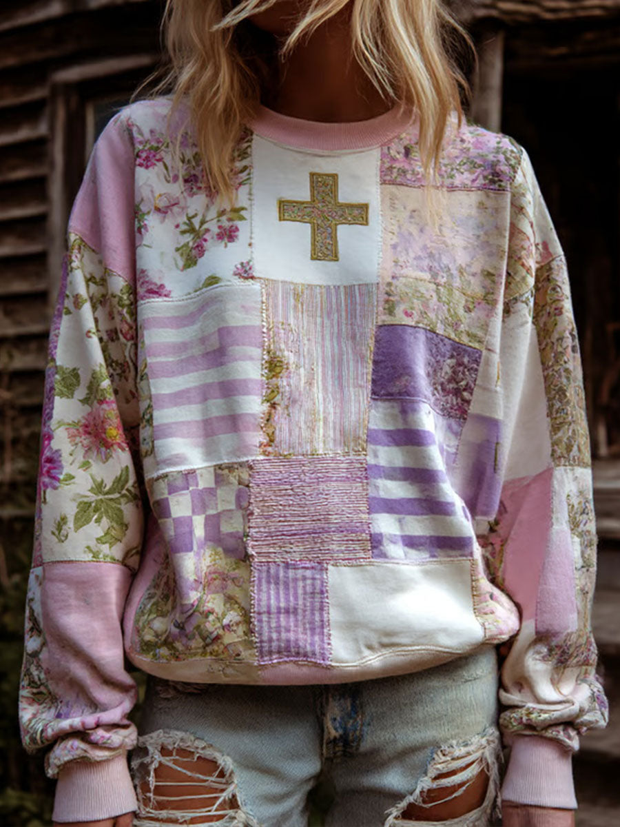 Women's Floral Cross Print Casual Sweatshirt