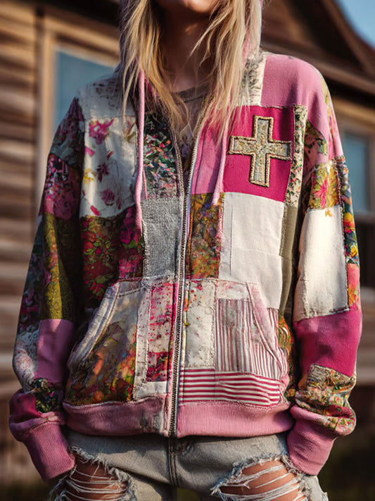 Women's Floral Cross Print Casual Cardigan