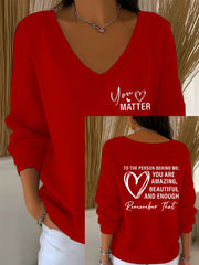 Women's Dear Person Behind Me You Matter Printed V-Neck Ribbed Top