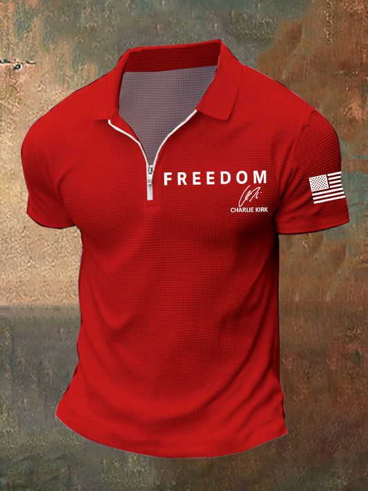 Men's Freedom Is Not Free R.I.P Charlie Kirk Waffle Short Sleeve Zip Up Top