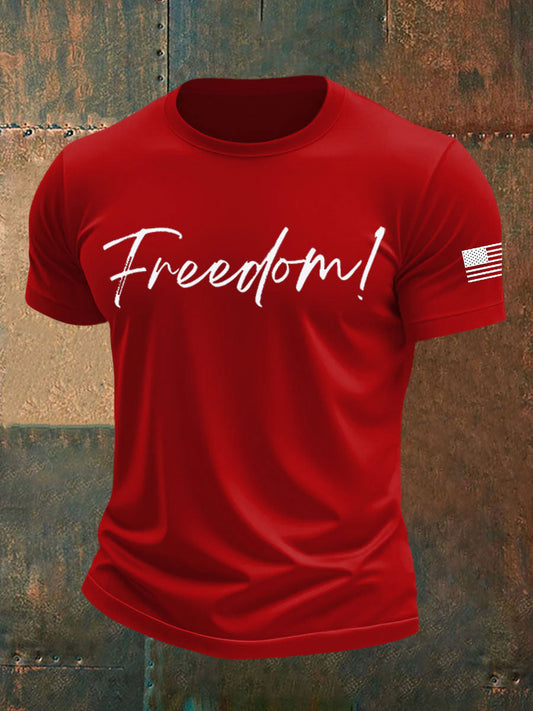Men's Freedom Print imitation cotton short-sleeved T-shirt