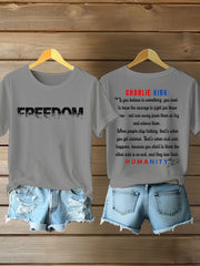 Women's Charlie Kirk Freedom Print Iron On Short Sleeve T-Shirt