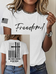 Women's Charlie Kirk Freedom Print Iron On Short Sleeve T-Shirt