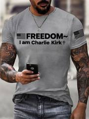Men's Charlie Kirk Freedom Print imitation cotton short-sleeved T-shirt