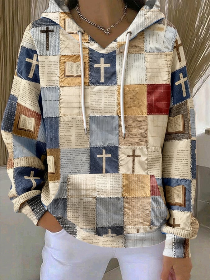 Women's Patchwork of Faith Printed Hoodie