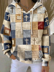 Women's Patchwork of Faith Printed Hoodie