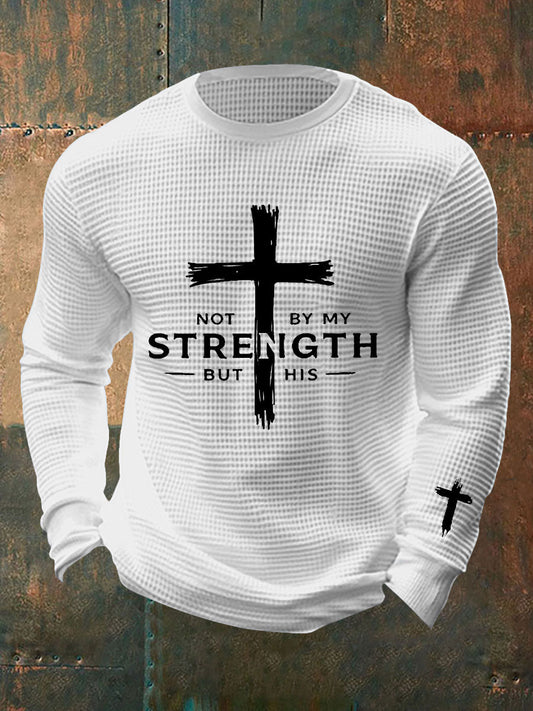 Men's Not By My Strength But His Waffle Print T-Shirt