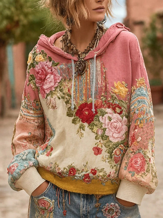 Women's Breast Cancer Awareness Floral Patchwork Hoodie