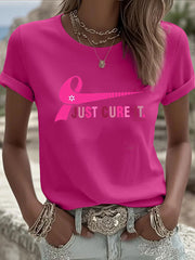 Women's Breast Cancer Awareness Just Cure It Print T-Shirt