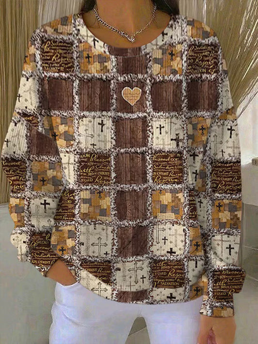 Women's Cross Print Casual Sweatshirt