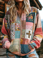 Women's Floral Cross Print Casual Cardigan