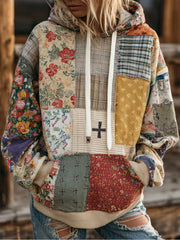 Women's Floral Cross Print Casual Hoodie
