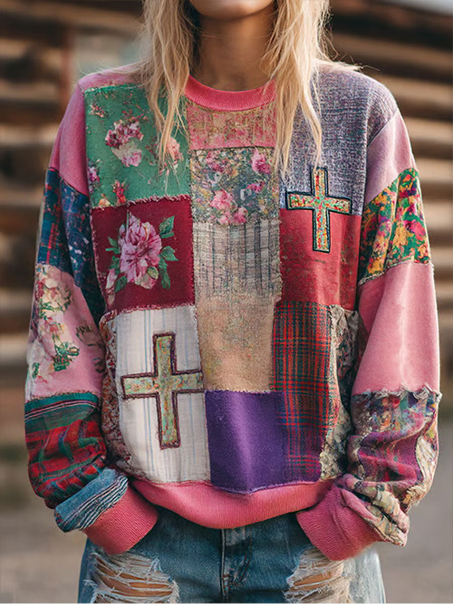 Women's Floral Cross Print Casual Sweatshirt