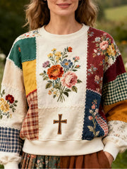 Women's Floral Cross Print Casual Sweatshirt