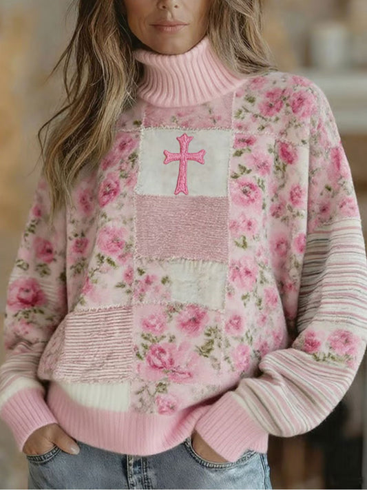 Women's Floral Cross Print Casual Top