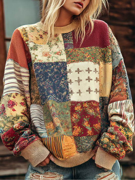 Women's Floral Cross Print Casual Sweatshirt