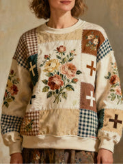 Women's Floral Cross Print Casual Sweatshirt