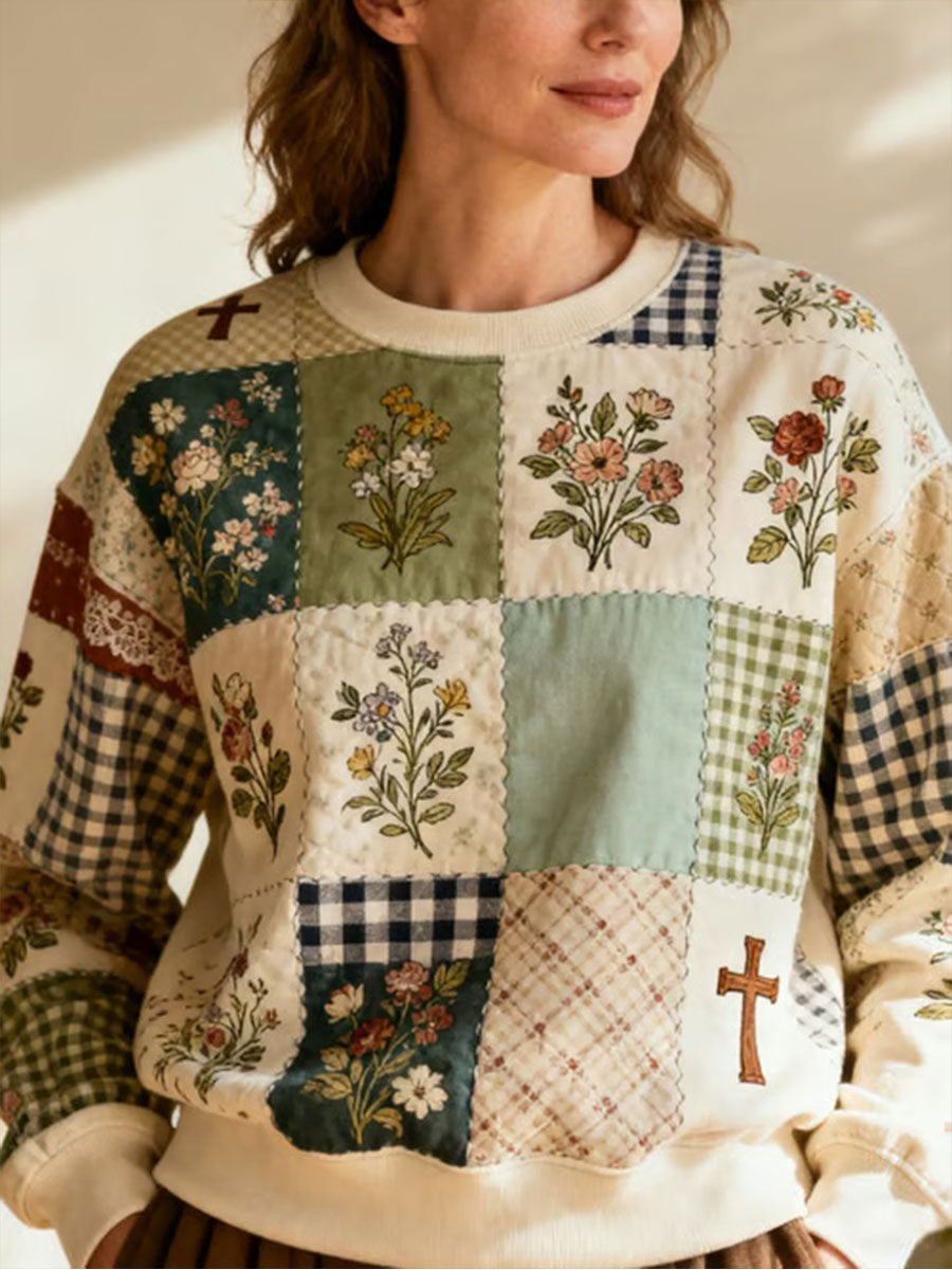 Women's Floral Cross Print Casual Sweatshirt