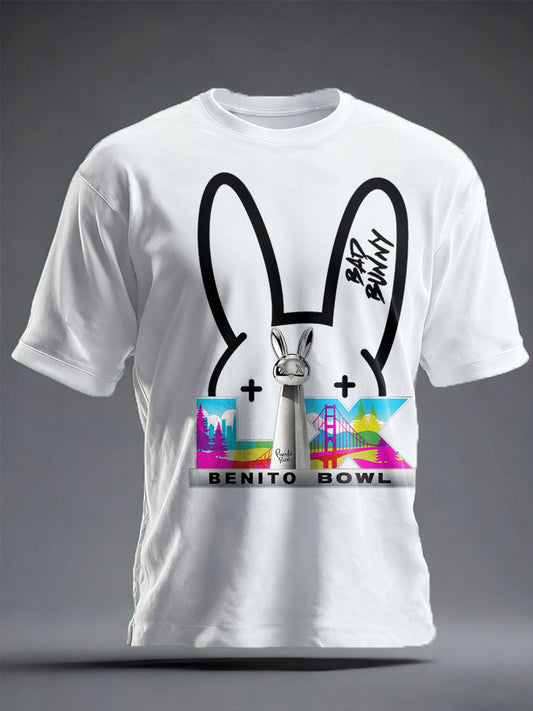 Unisex Bunny Football Music Lover Printed T-shirt