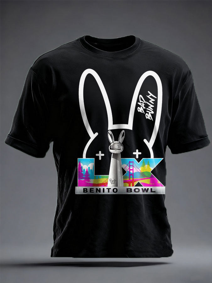 Unisex Bunny Football Music Lover Printed T-shirt