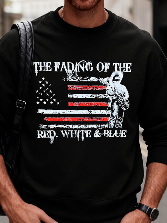 Men's The Fading of the Red White and Blue Printed Crew Neck Sweatshirt